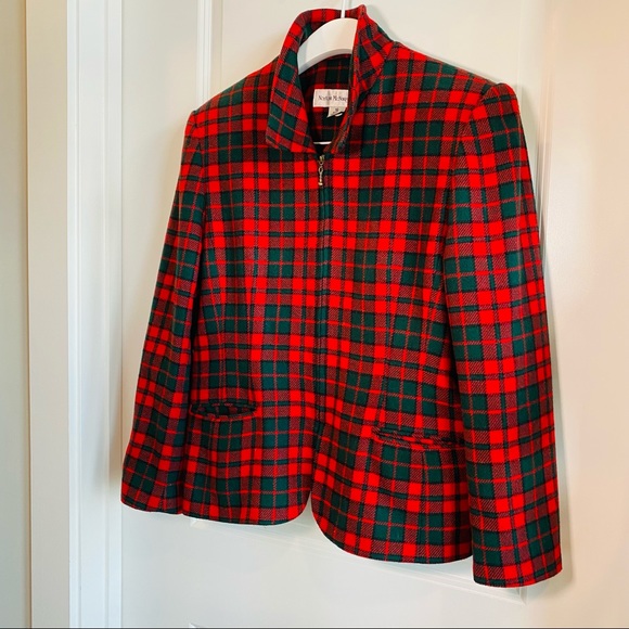 Vintage Red Tartan Zipper Closure Blazer Jacket - Picture 7 of 14